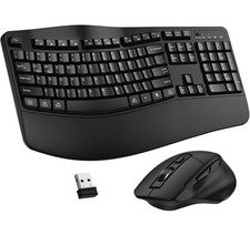 Wireless Keyboard and Mouse Combo, 2.4G Full Size Wave Keys Ergonomic Keyboar...
