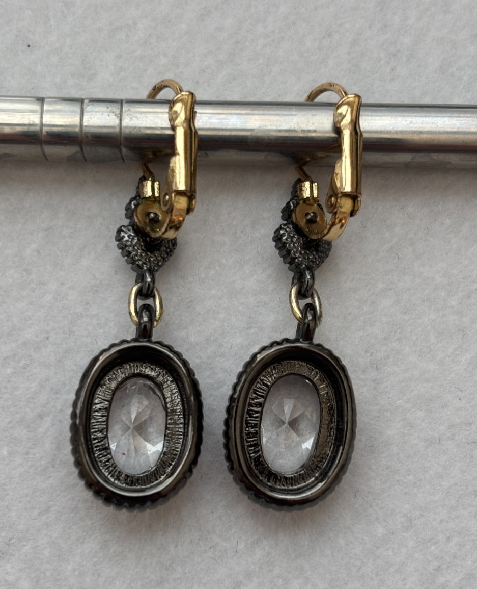 Two Tone Dangle Earrings Unsigned Sparkly Clear S… - image 2