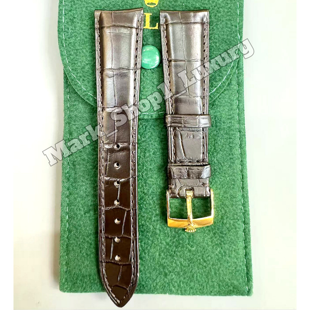 ROLEX Genuine Crocodile Leather Band 20x16mm Coffee Brown Gold Buckle