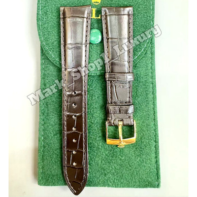 ROLEX Genuine Crocodile Leather Band 20x16mm Coffee Brown Gold Buckle
