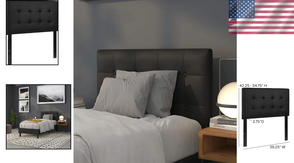 Cabecero tapizado doble acolchado Lennox en vinilo negro - Elegancia contemporánea Foto 2 de 4