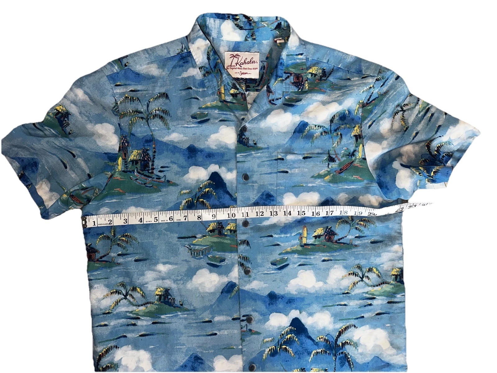 Kahala Original Aloha Shirt Blue Hawaiian Short Sleeve Button-Up Medium