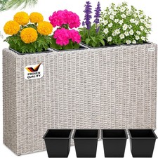 CASARIA® 4 Section Polyrattan Tall Planter Flower Pots w/Water Drain 95x27x60cm