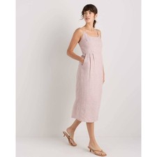 Quince Linen Scoop Neck Dress Women Medium Pink Chambray Midi Summer Resort