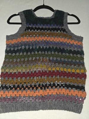 Women s Multicolor/Gray Striped Crochet Open-Knit Crew Neck s/m Sweater Vest