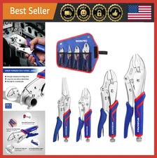 4-Piece Locking Pliers Set, Curved Jaw & Long Nose, Comfort Grip, Storage Bag