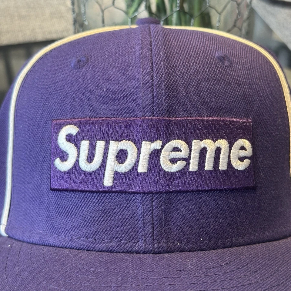 Supreme New Era Piping Box Logo Hat Cap PURPLE 7 3/8 S/S 2017 - Image 2 of 3