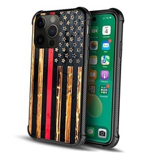 Compatible with Case,All-Round Protection iPhone 14 Red Line Wood grain flag
