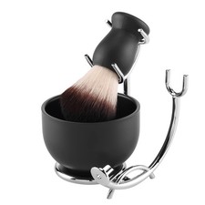 Shaving Brush Set Black Wood Handle Stainless Bowl Stand Wet Shaving Kit