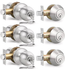 Entry Doorknob/ Deadbolt Set Single Cylinder Keyed Alike Satin Nickel 3 Pack New