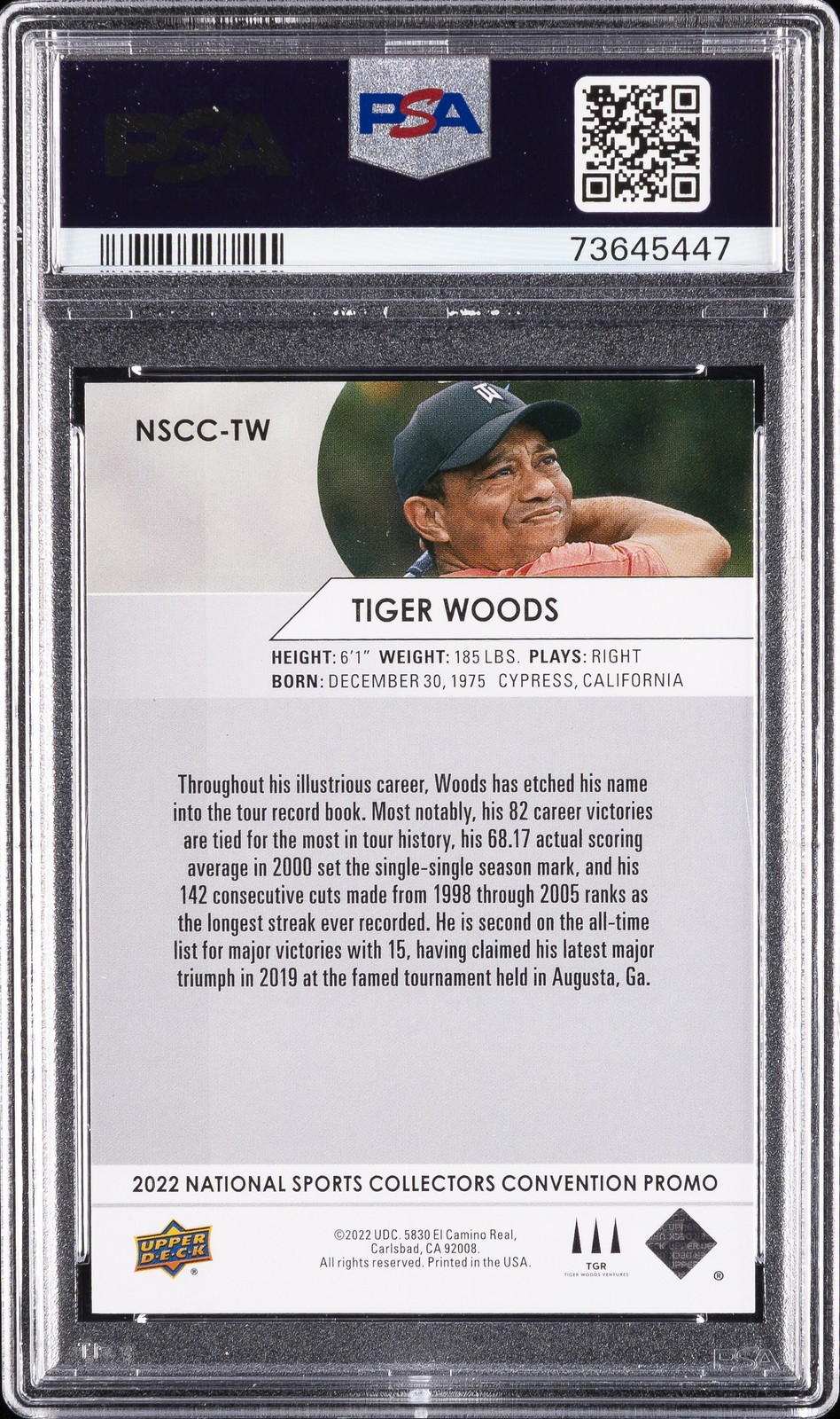 2022 UD NSCC PROMO #TW TIGER WOODS PSA 9 view 2