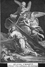 Sanctje bidprentje. JEZUS CHRISTUS. Draagt het kruis. C VAN MERLEN