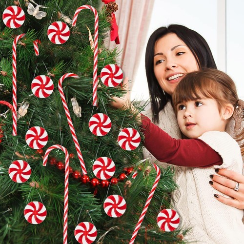 60Pcs Candy Canes Christmas Tree Decorations-Plastic Peppermint Candy Cane - Bild 4 von 9