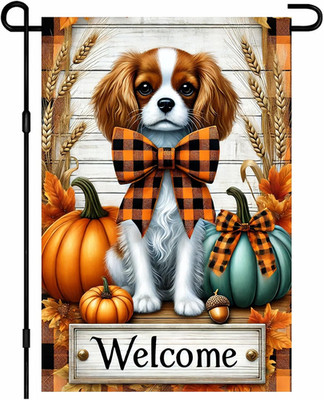 Fall Garden Flag 12x18 Inch Welcome Cavalier King Charles Spaniel Dog Outdoor Fl