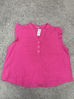 Draper James RSVP  Eyelet Flutter Sleeve Blouse Pink Size XXL