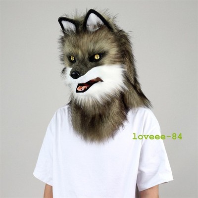 Simulated Wolf Fox Movable Mouth Mask Plush Headgear Halloween Cosplay Headwear