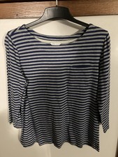Kew 159 Women’s Top T-Shirt Blue And Grey Striped Size 14 Excellent Condition