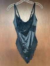 Vtg Victoria's Secret Gold Label Black Satin Lace Lingerie Teddy Bodysuit Small