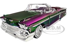 1958 Chevrolet Impala Green Purple Chrome 124 Diecast Car By Motormax 79082