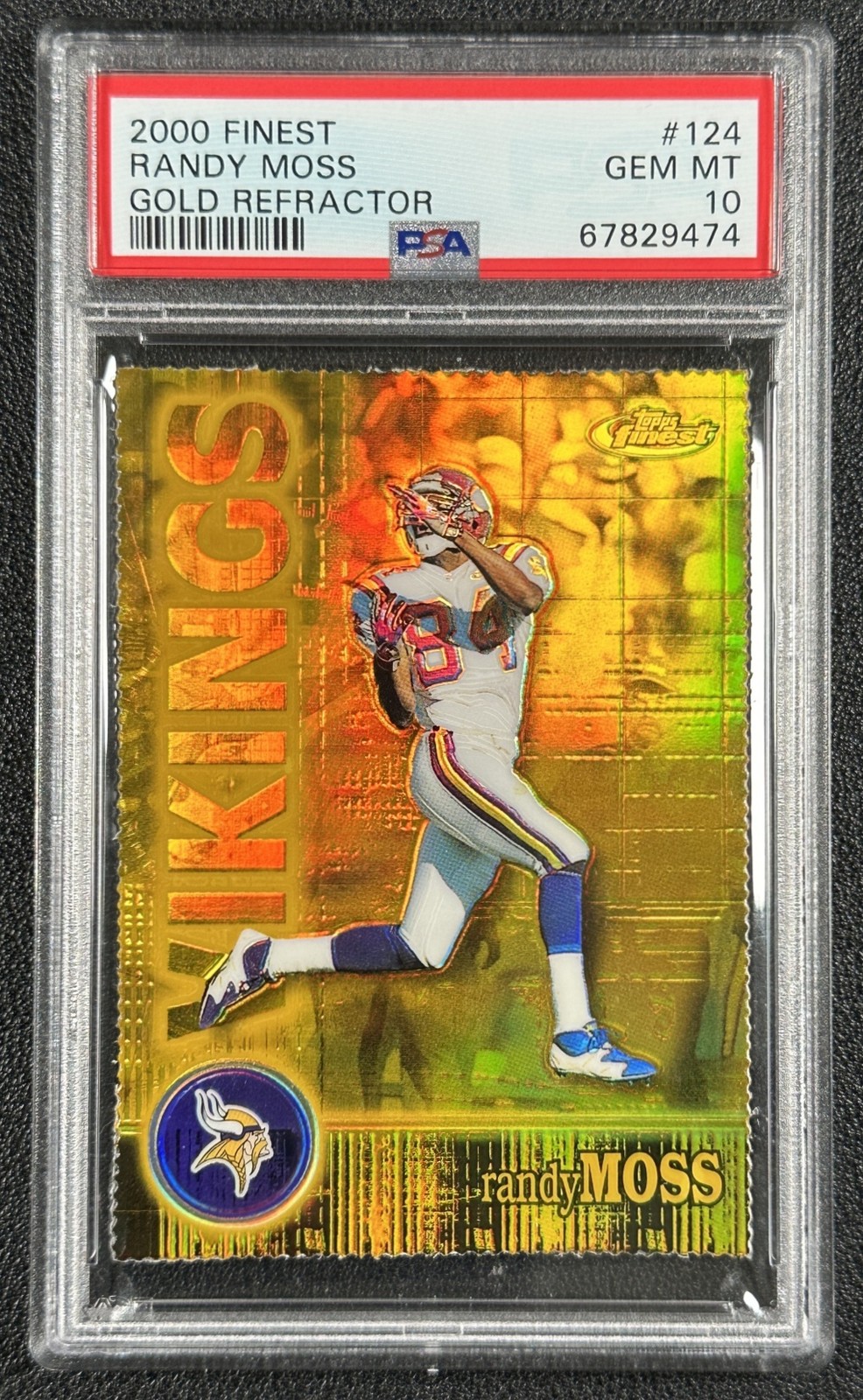 POP 10 RANDY MOSS PSA 10 2000 TOPPS FINEST #124 GOLD REFRACTOR 191/300 VIKINGS