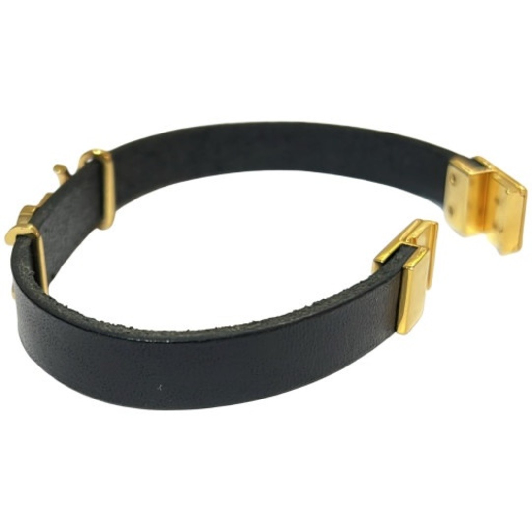 Yves Saint Laurent Bracelet YSL Black Gold Logo Leather Men Women Used NE51-0 thumbnail 5