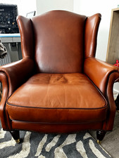 Laura Ashley Brown Leather Wingback Armchair Castors Upholstered 105x82x96cm