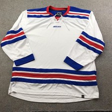 Bauer Jersey Mens XL White Long Sleeve Lace Up Hockey Mesh Top Performance