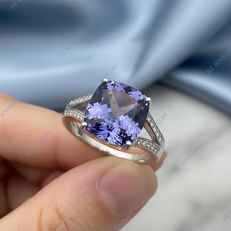 Cushion Cut Tanzanite Ring 925 Sterling Silver Women’s Engagement Ring.