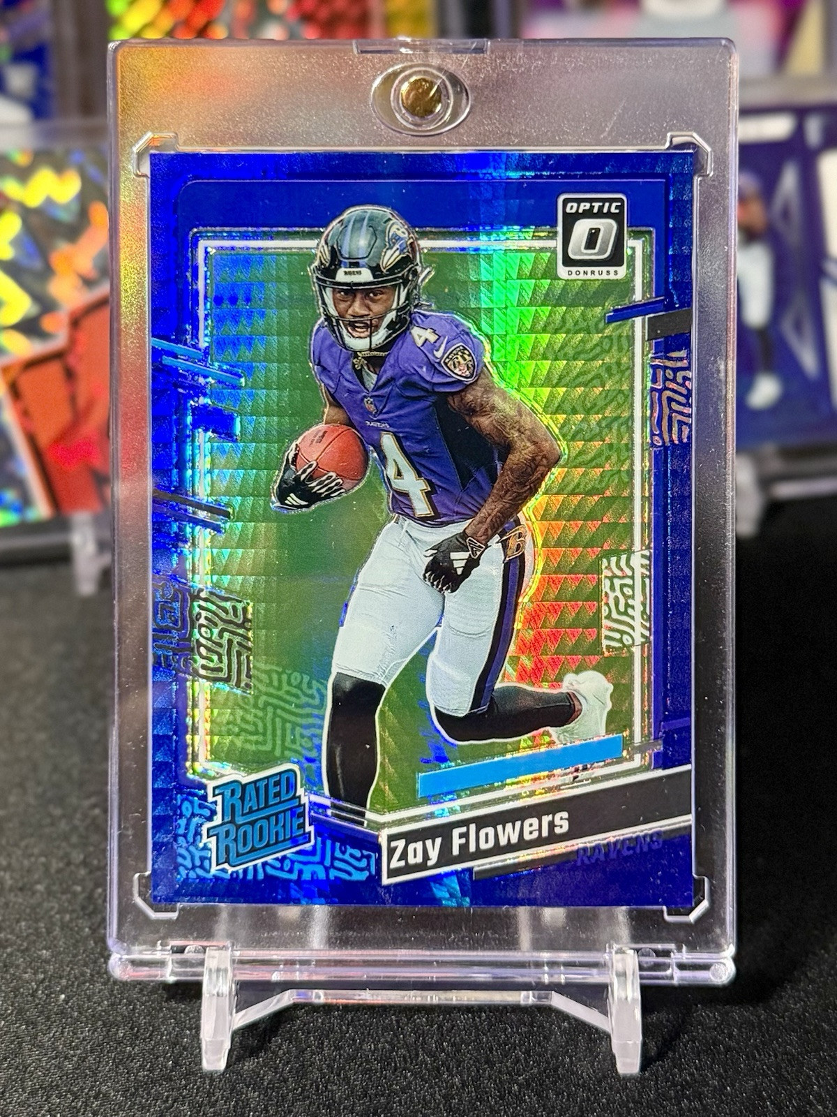 2023 Panini Donruss Optic Zay Flowers #210 Rated Rookie Blue Hyper Prizm RC