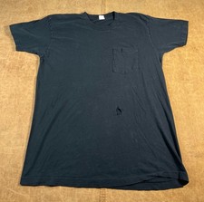 Vintage 90's Fruit Of The Loom Blank Distressed Cotton Made in USA Black Tee XL