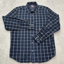 UNTUCKit Corduroy Shirt Mens L Slim Fair Trade Blue Windowpane Organic Cotton