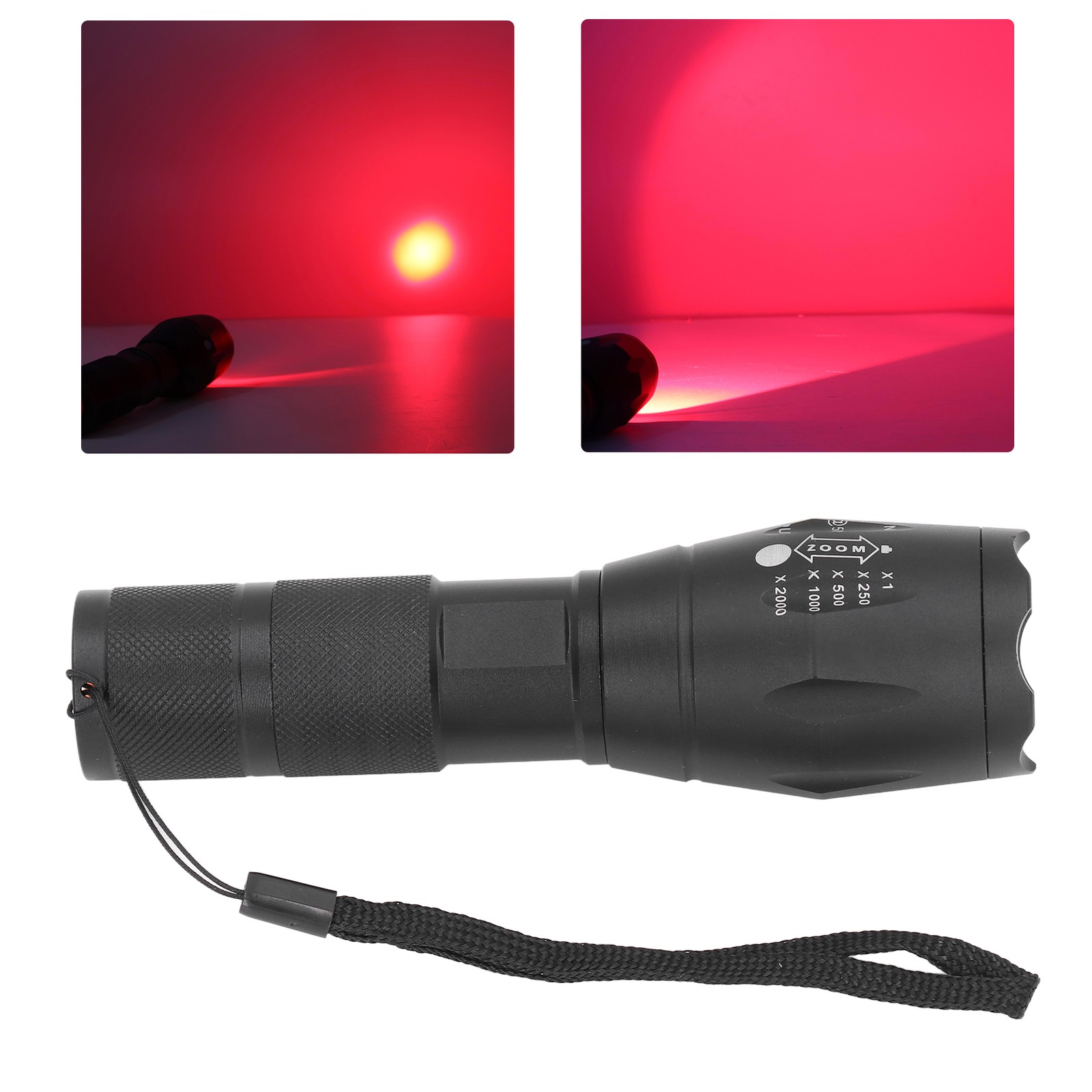↑LED Hunting Flashlight Red Light Flashlight Telescopic Zoom Hunting Animal