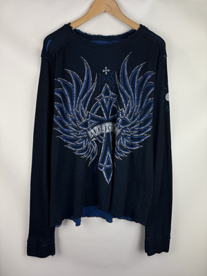 Affliction Herren Y2K Overprinted Reversible Sweater Langarm Pullover