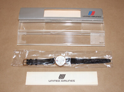 Vint United Airlines Dual Time Airplane Watch 1990 New Battery-Works-NIB-NOS-NEW