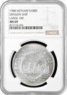 Vietnam 100 dong 1988, NGC MS69, "Asian Dragon Ship" silver coin