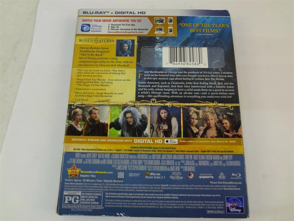 Into the Woods (Blu-ray Disc, 2015) No Digital Copy Included Disney Musical Foto 2 de 4