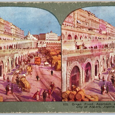 c1900s Algiers, Algeria Great Mosque Ocean Front Stereoview Railway Port V36