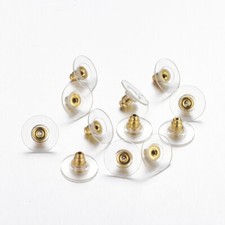 10 Bullet Clutch Earring Backs Ear Pads Clear Findings 12mm Safety Stoppers Gold
