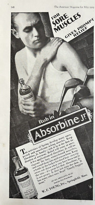 1929 Absorbine Jr Medicine Rub In Sore Muscles WF Young Inc Vintage Print Ad