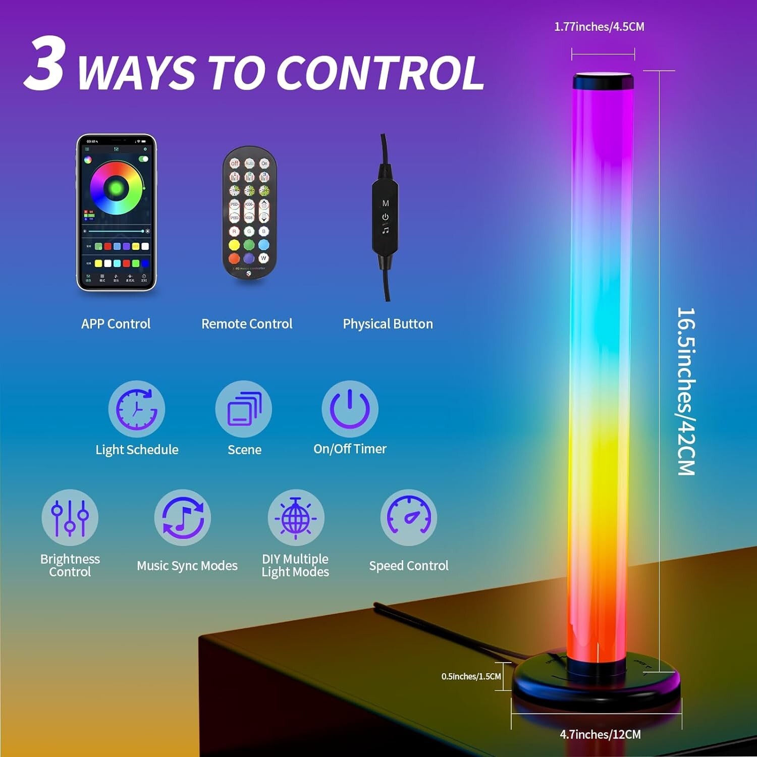 Lampe de bureau connectée YAMYONE élégante barre LED RGB en aluminium noir