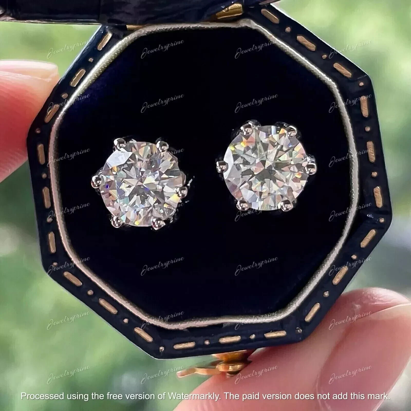 Real Moissanite Stud Solitaire Earrings 2 Ct Round Cut 14K White Gold Plated