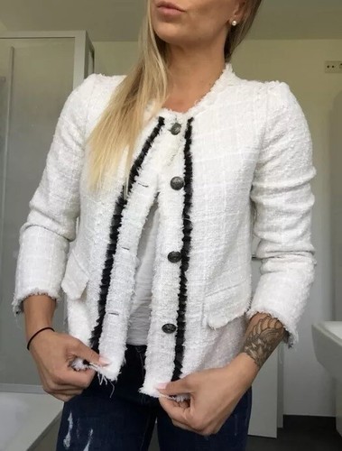 zara tweed jacket white