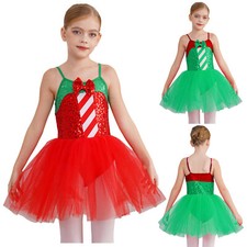 Kids Girls Costume Dance Tutu Dress Santa Claus Dance Dress Sequins Christmas
