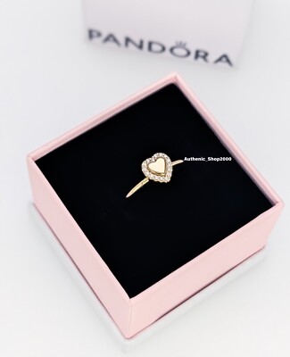 NEW 100% Authentic PANDORA 14K Gold Plated Engravable Heart Halo Ring  163801C01