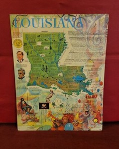VINTAGE 1960 LOUISIANA STATE HISTORY MARDI GRAS 17X22" CLASSROOM WALL POSTER