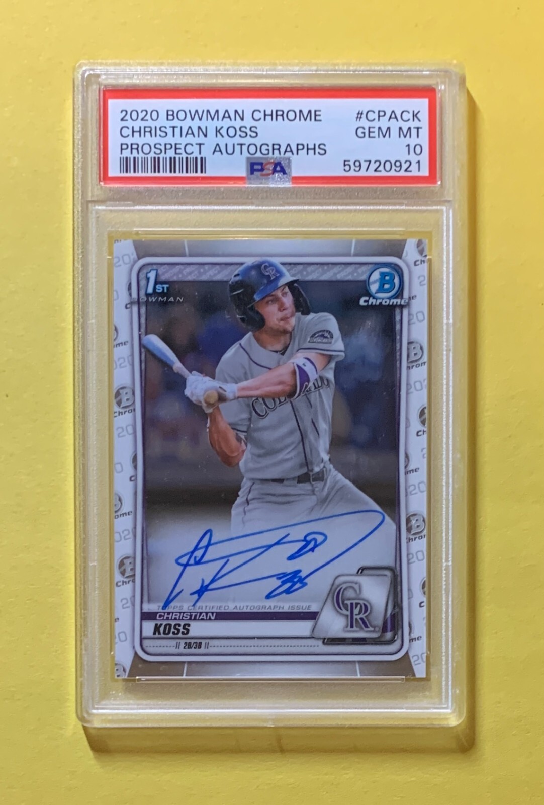 2020 BOWMAN CHROME CHRISTIAN KOSS 1ST BOWMAN AUTO #CPACK PSA GEM MT 10 ROCKIES