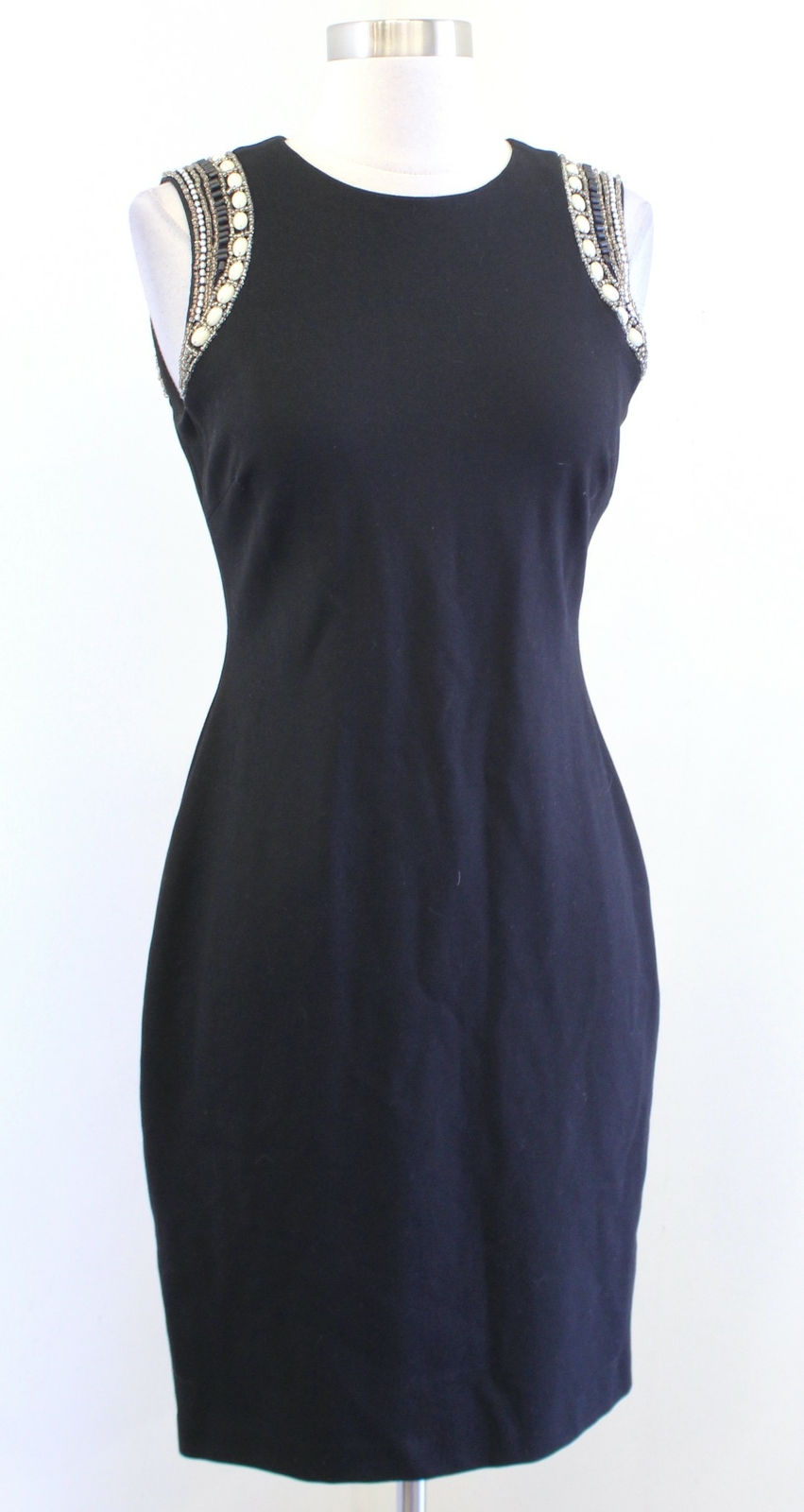 Cache Solid Black Knit Beaded Embellished Trim Sh… - image 1