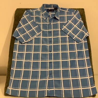 Phat Farm Aqua Blue/White Check Pattern Front Button Point Collar Shirt Sz XL