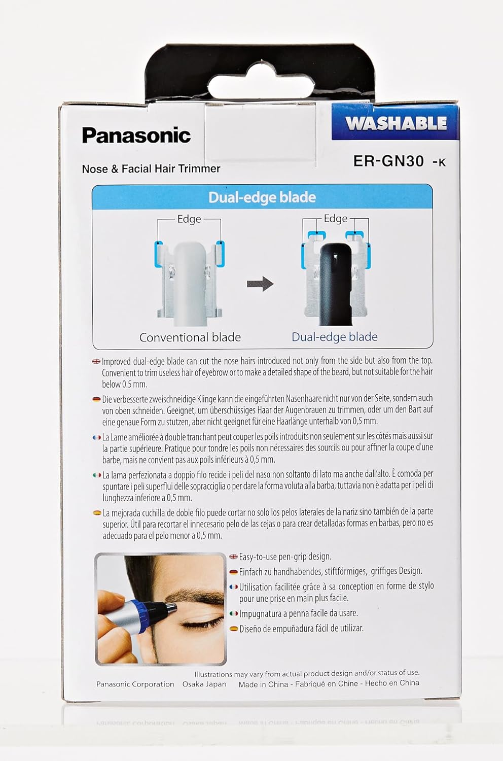 Panasonic ERGN30K Nose, Ear N Facial Hair Trimmer Wet/Dry with Vortex