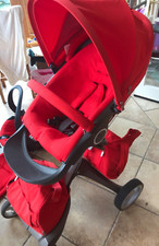 Stokke pushchair travel sytem carrycot in red, used but good condition
